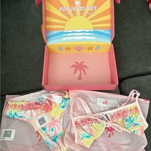 Pink Palm Puff sherbet swirl xxs luna top isla bottom swimsuit bikini